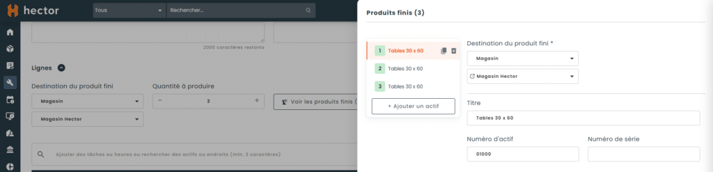 Bon de travail - Lignes