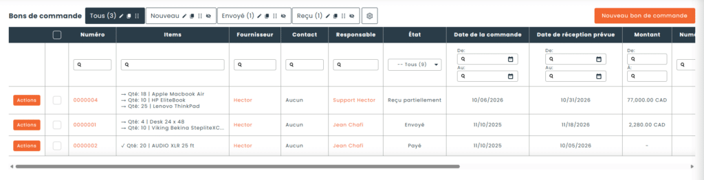 Liste bons de commande