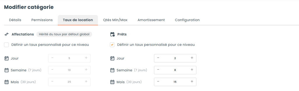 Taux de location - Personnalisation